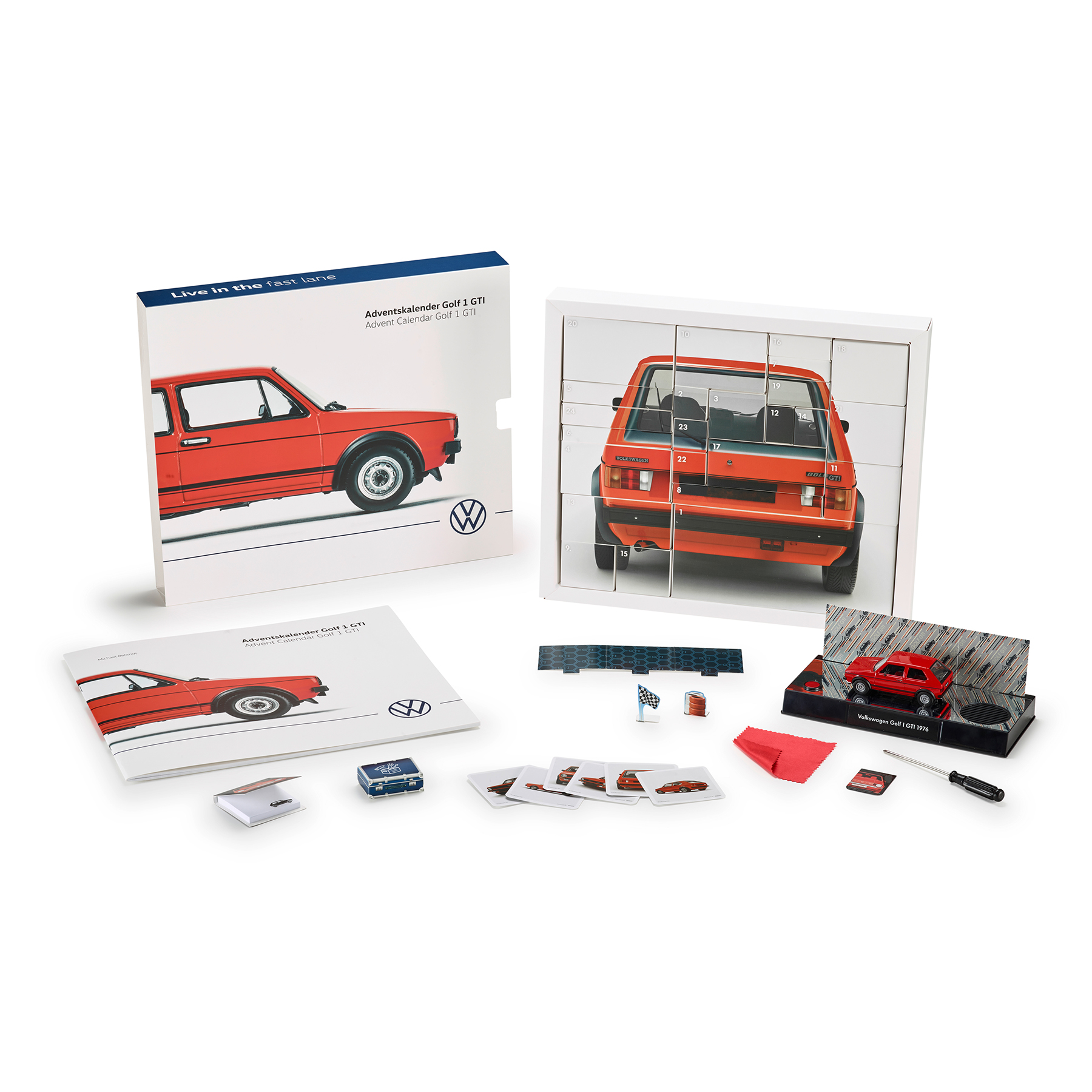 Original VW Adventskalender Golf 1 GTI Kalender Modellauto 1:43 rot Weihnachtskalender