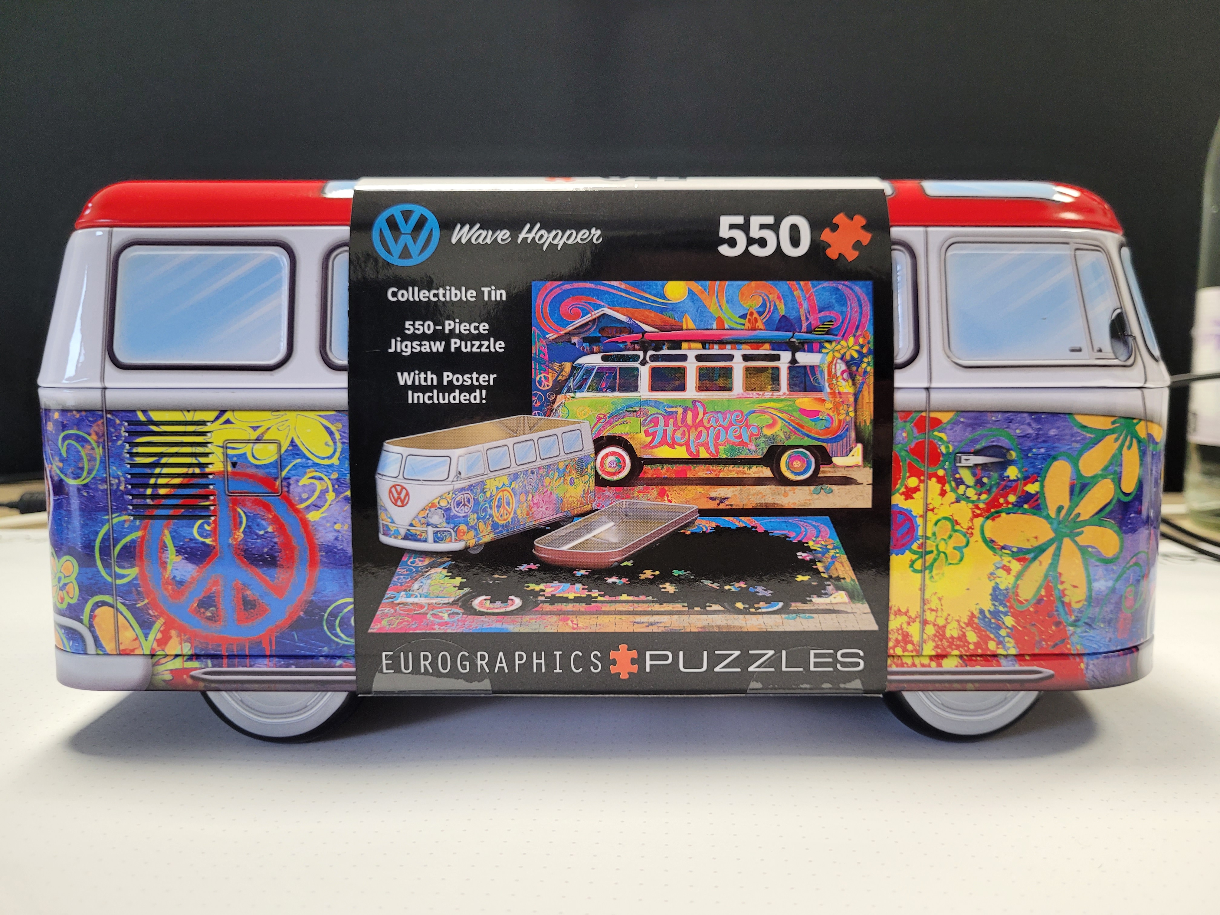 VW Wave Hopper Bus Puzzle mit Dose 550 Teile Euro Graphics mit Poster